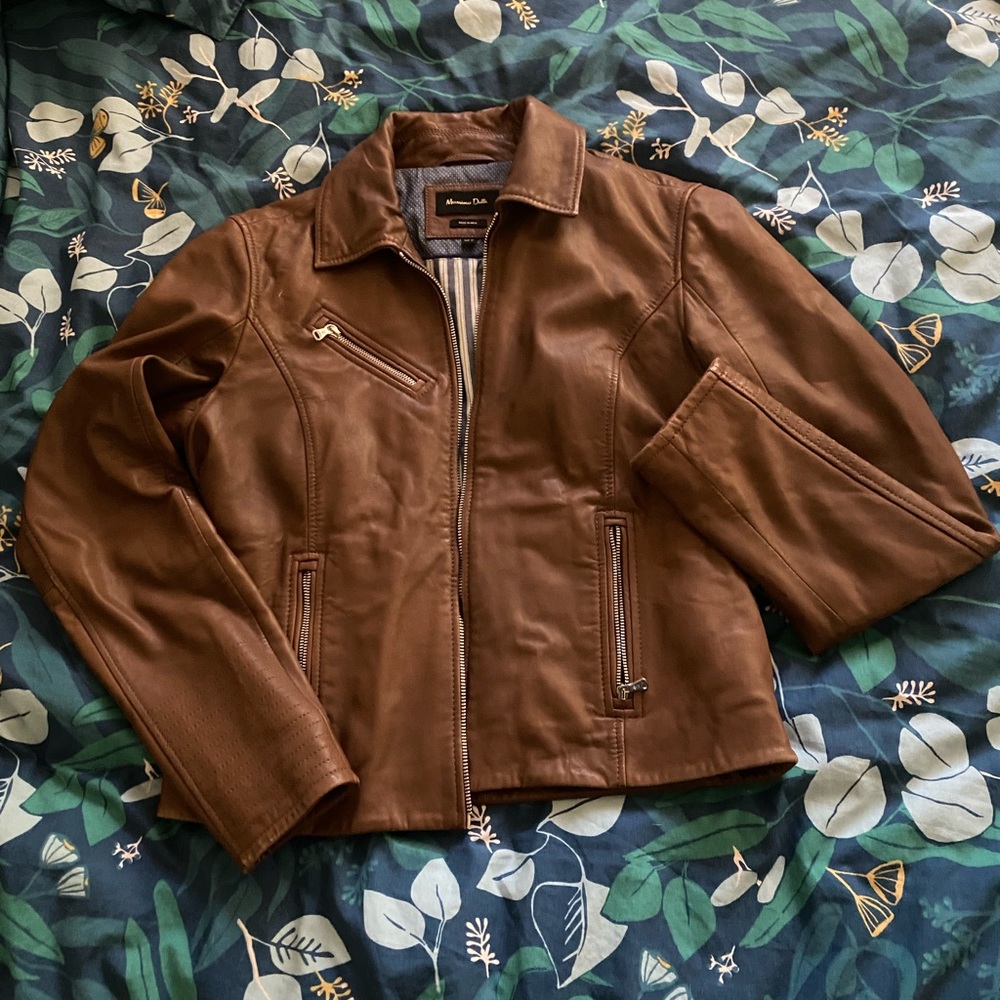 Massimo Dutti brown leather jacket